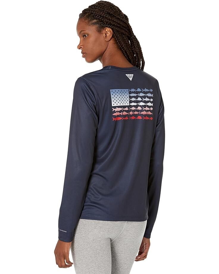 

Рубашка Columbia Tidal Tee PFG Fish Flag Long Sleeve, цвет Collegiate Navy/Red Spark Gradient
