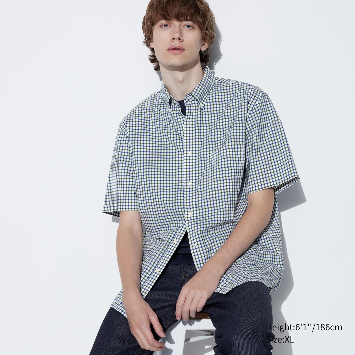 

Рубашка UNIQLO в клетку из тонкого хлопка с короткими рукавами, темно-зеленый