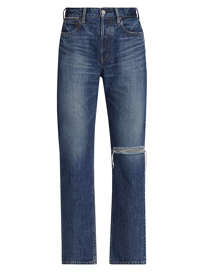 

Джинсы прямого кроя с высокой посадкой и потертостями Widstoe Moussy Vintage, синий
