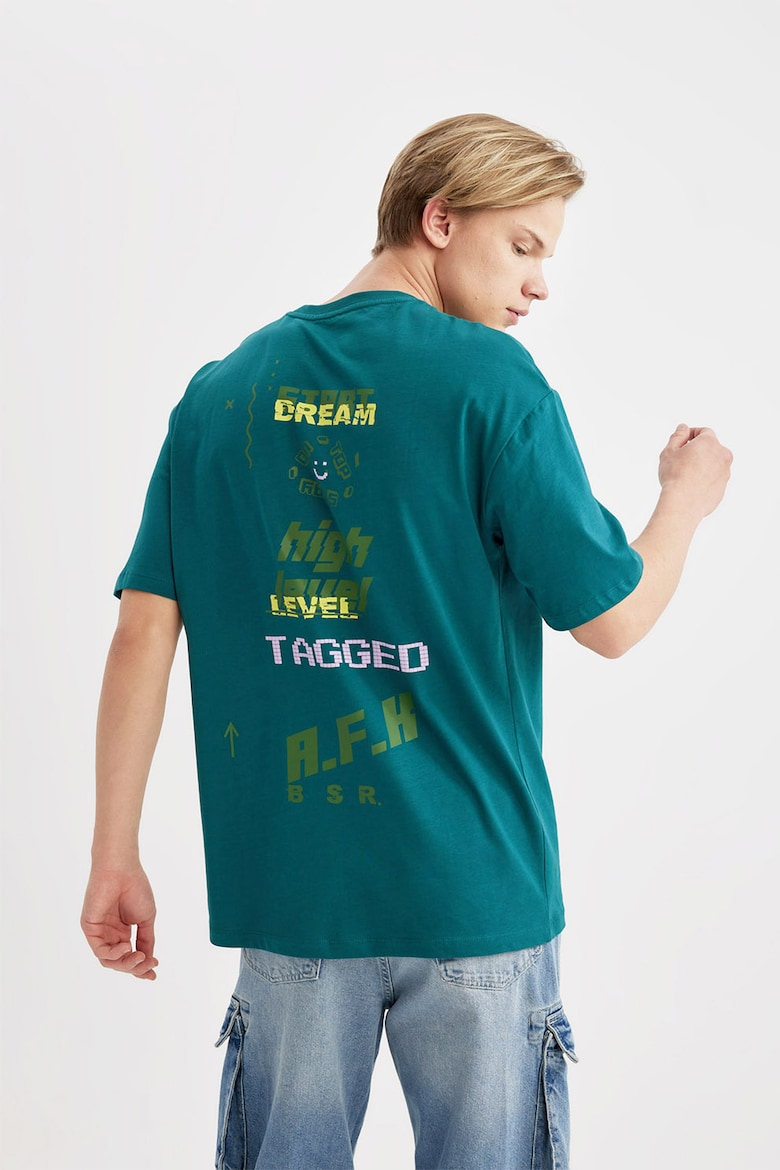 Футболка с принтом на спине Defacto, зеленый футболка с фигурным принтом defacto зеленый