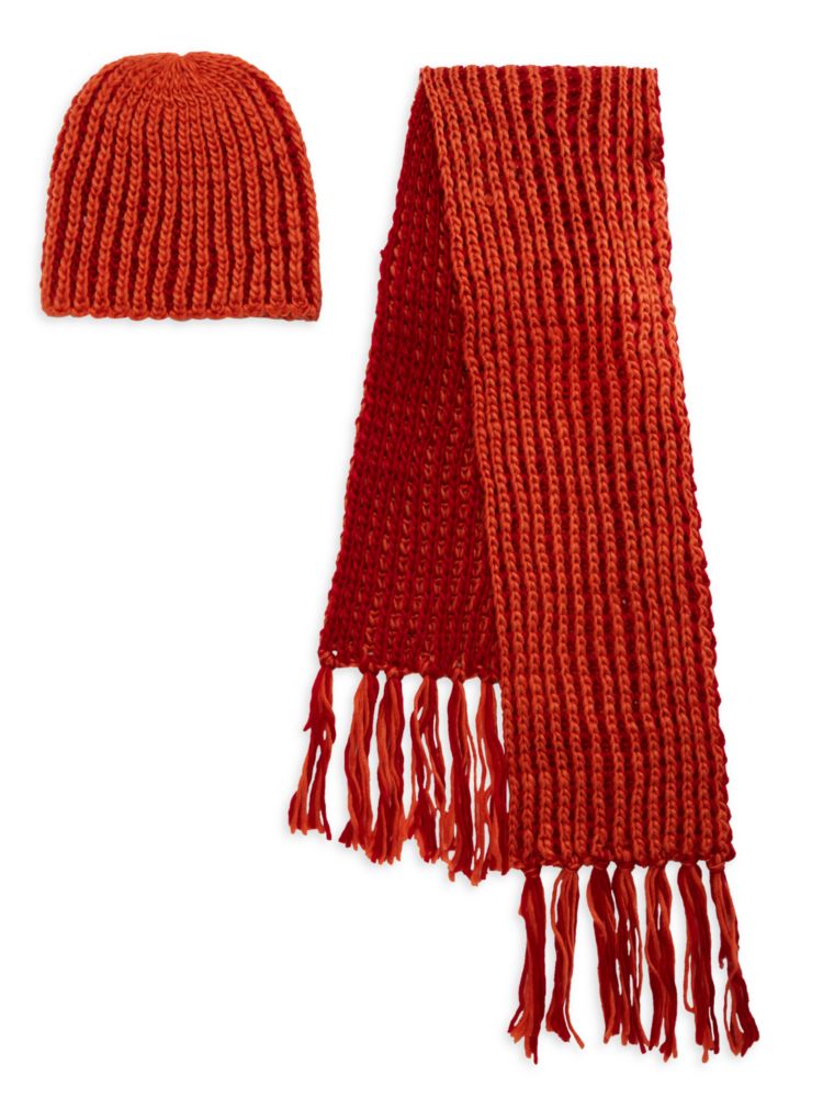 цена Комплект из 2 двухцветных шапок и шарфа La Fiorentina, оранжевый