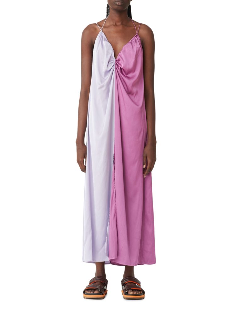 цена Двухцветное атласное платье миди Pisces Blanca, фиолетовый