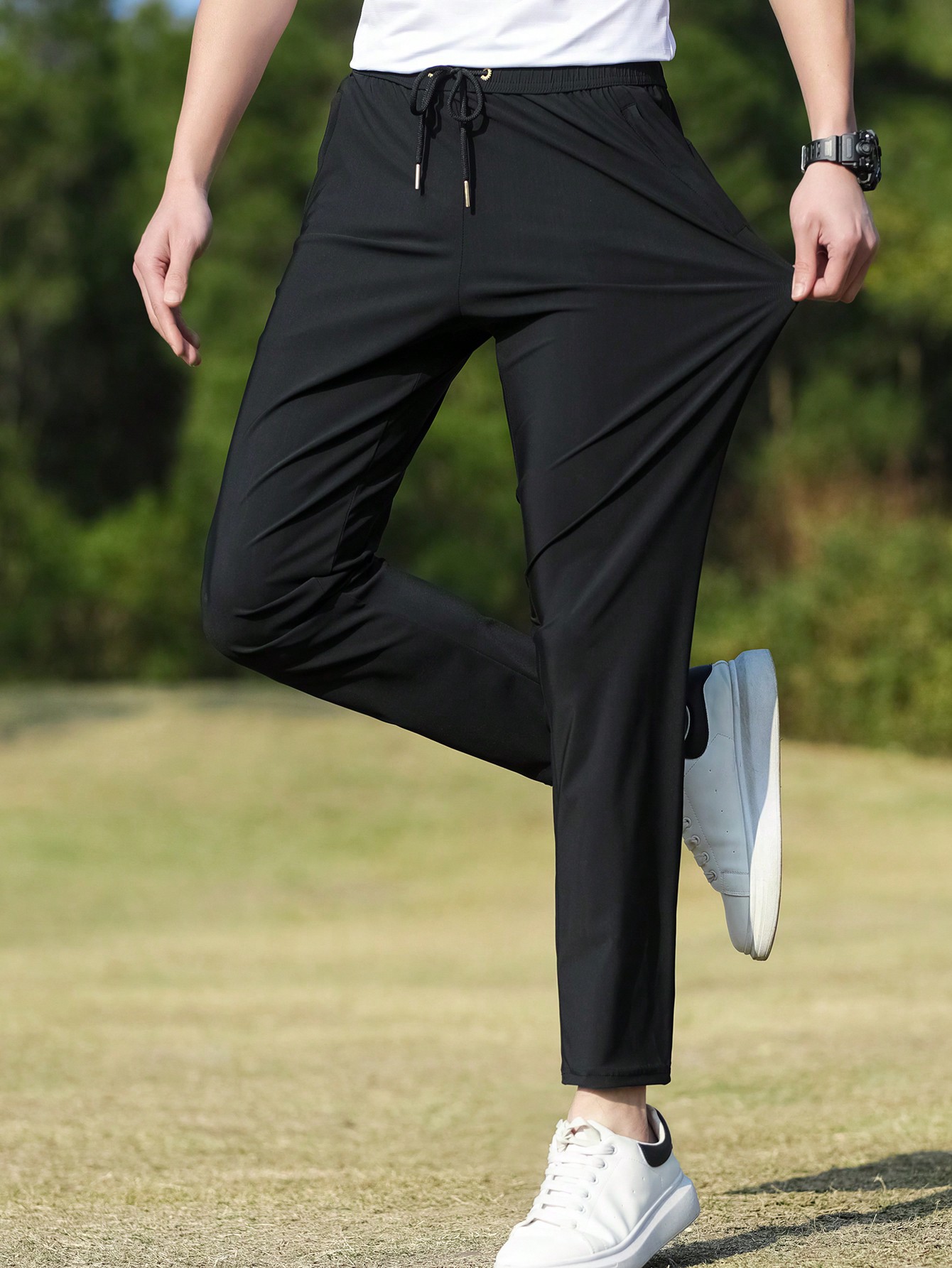 Мужские повседневные брюки с высокой эластичностью больших размеров, черный