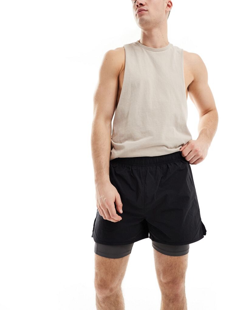 

ASOS 4505 – черные шорты для бега 2-в-1