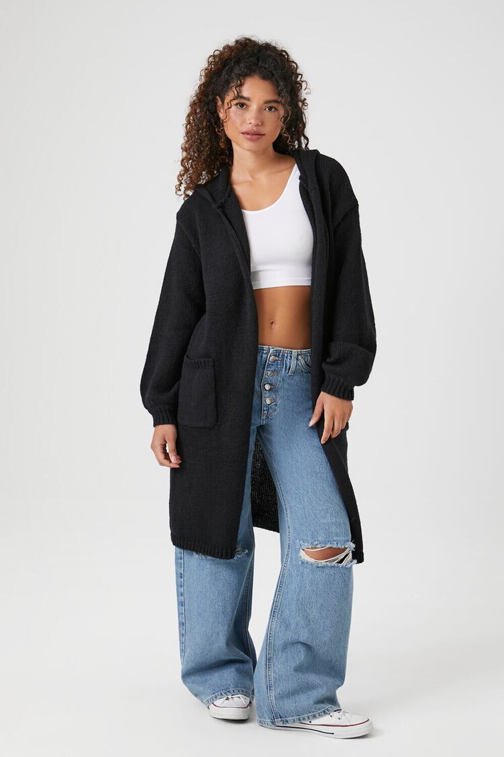 

Удлиненный кардиган с капюшоном Forever 21, черный