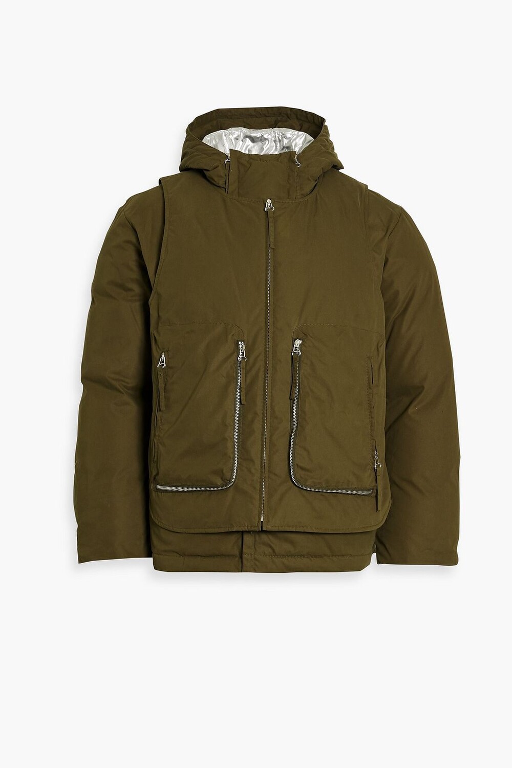 

Многослойный пуховик из смесового хлопка с капюшоном HELMUT LANG, зеленый