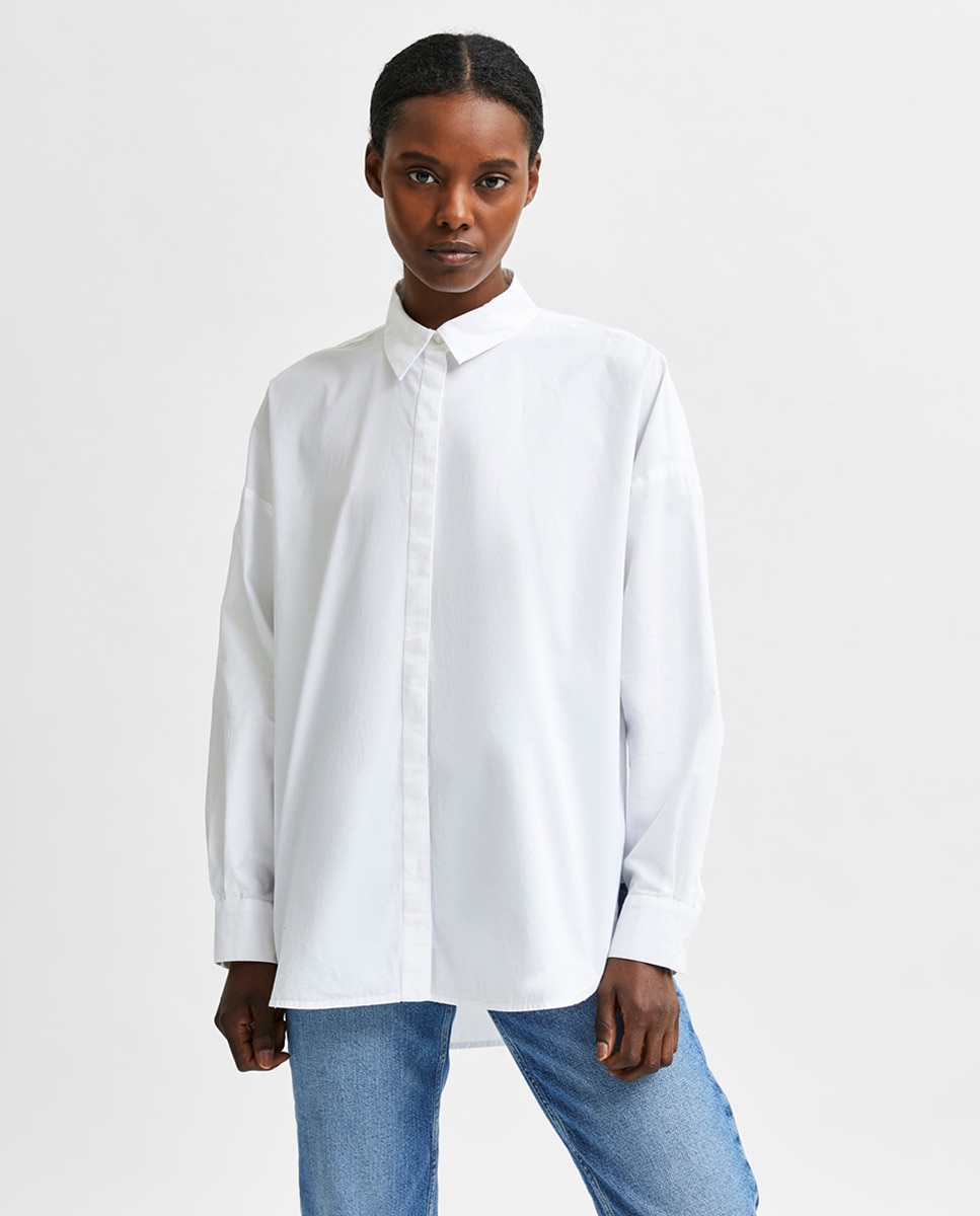 цена Женская рубашка с длинными рукавами из органического хлопка Selected Femme, белый