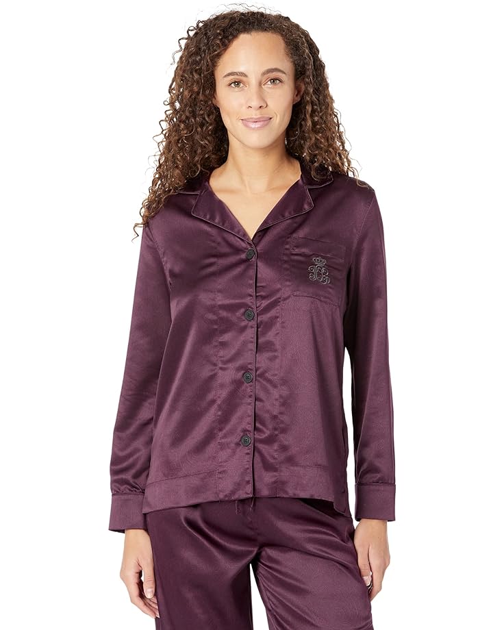 

Пижамный комплект LAUREN Ralph Lauren Satin Long Sleeve Notch Collar PJ Set, цвет Wine Paisley