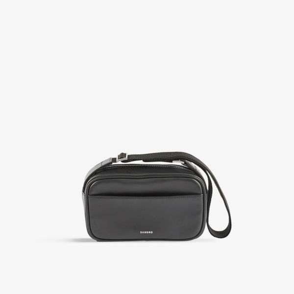 Кожаная мини-сумка с тисненым логотипом Sandro, цвет noir / gris