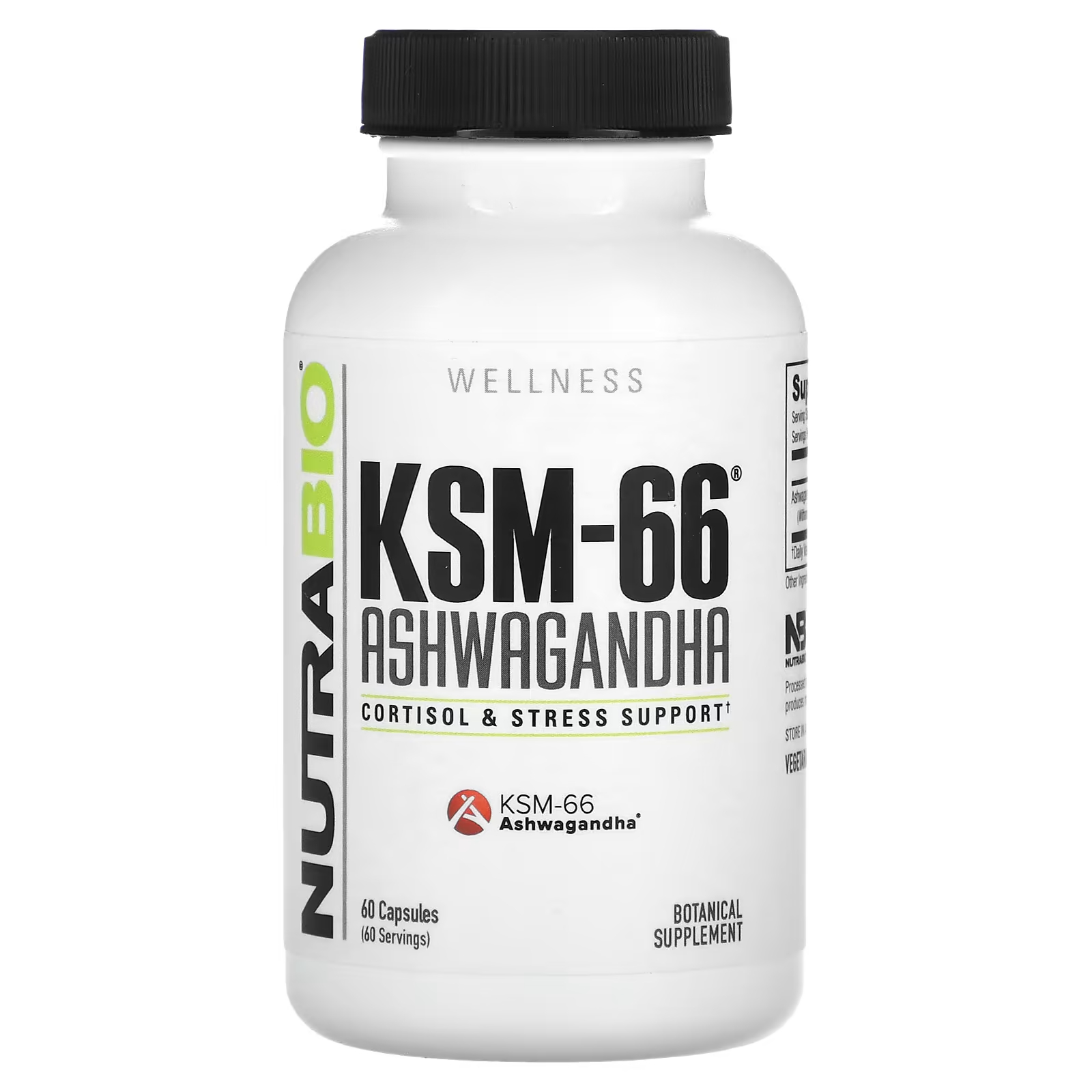 Ашваганда Nutrabio Labs KSM-66, 600 мг, 60 капсул planetary herbals ksm 66 ашваганда 600 мг 120 вегетарианских капсул