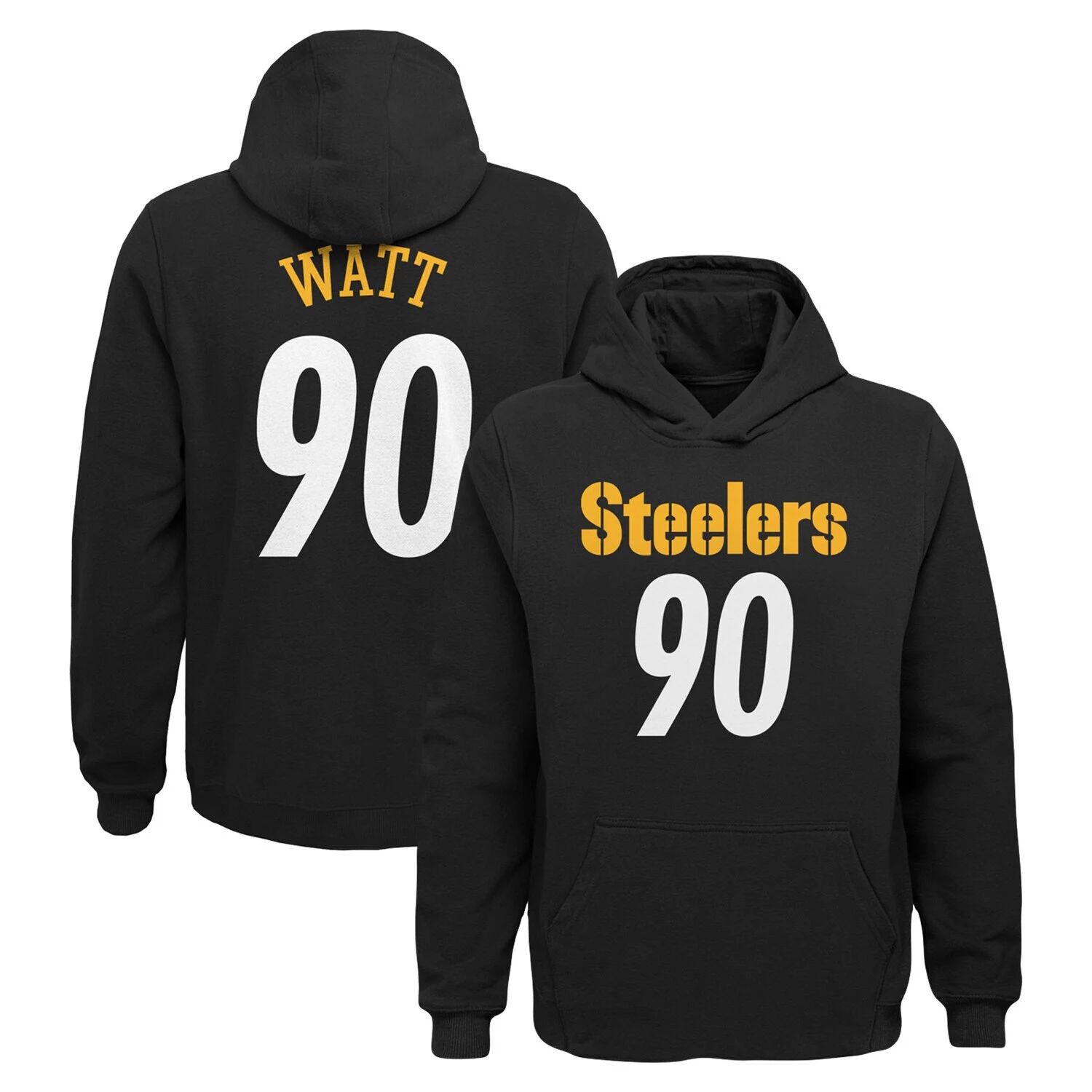 

Молодежный Т.Дж. Черный пуловер с капюшоном Watt Pittsburgh Steelers Mainliner с именем и номером игрока Outerstuff