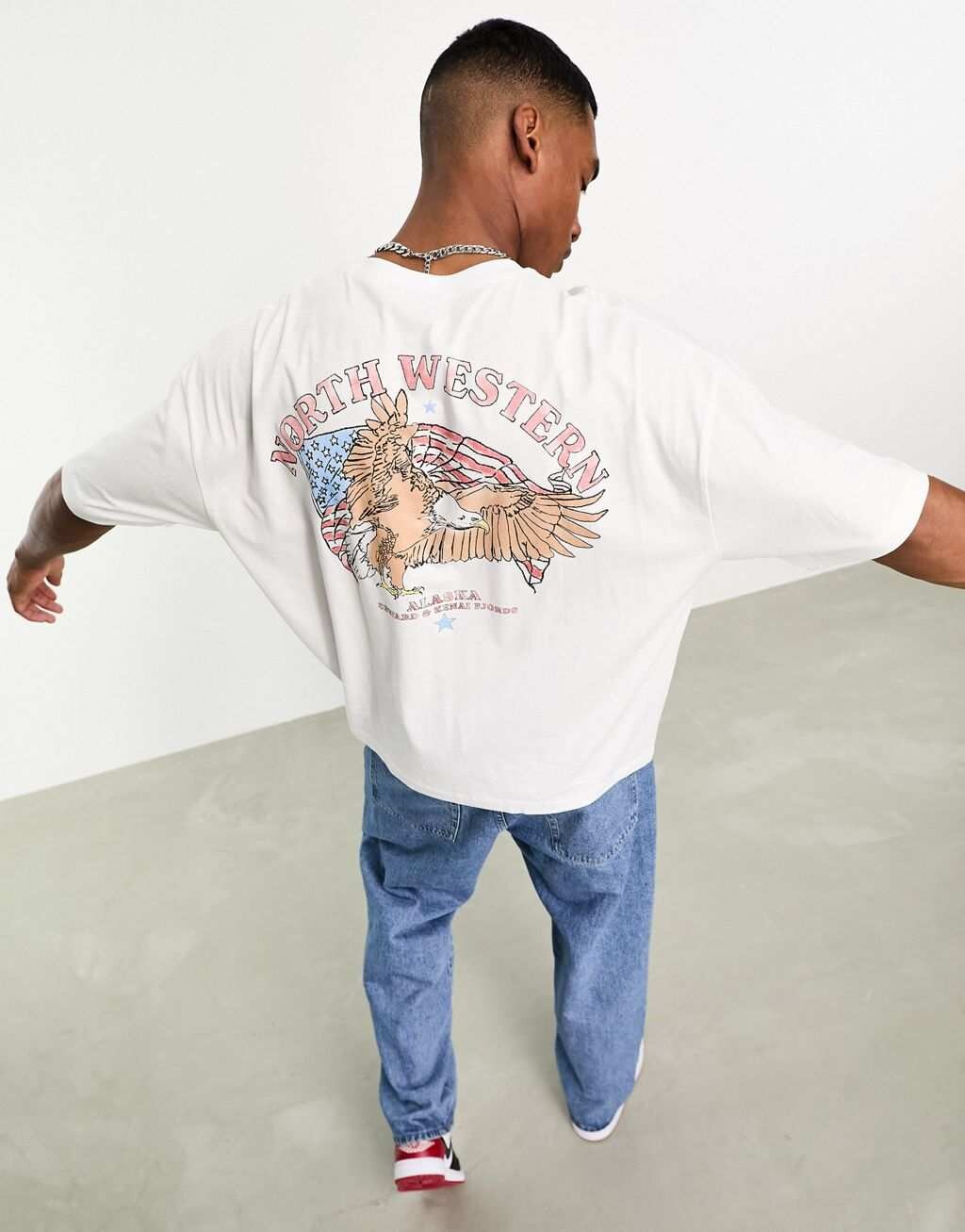 

Белая футболка оверсайз с изображением орла на спине ASOS DESIGN, Белый