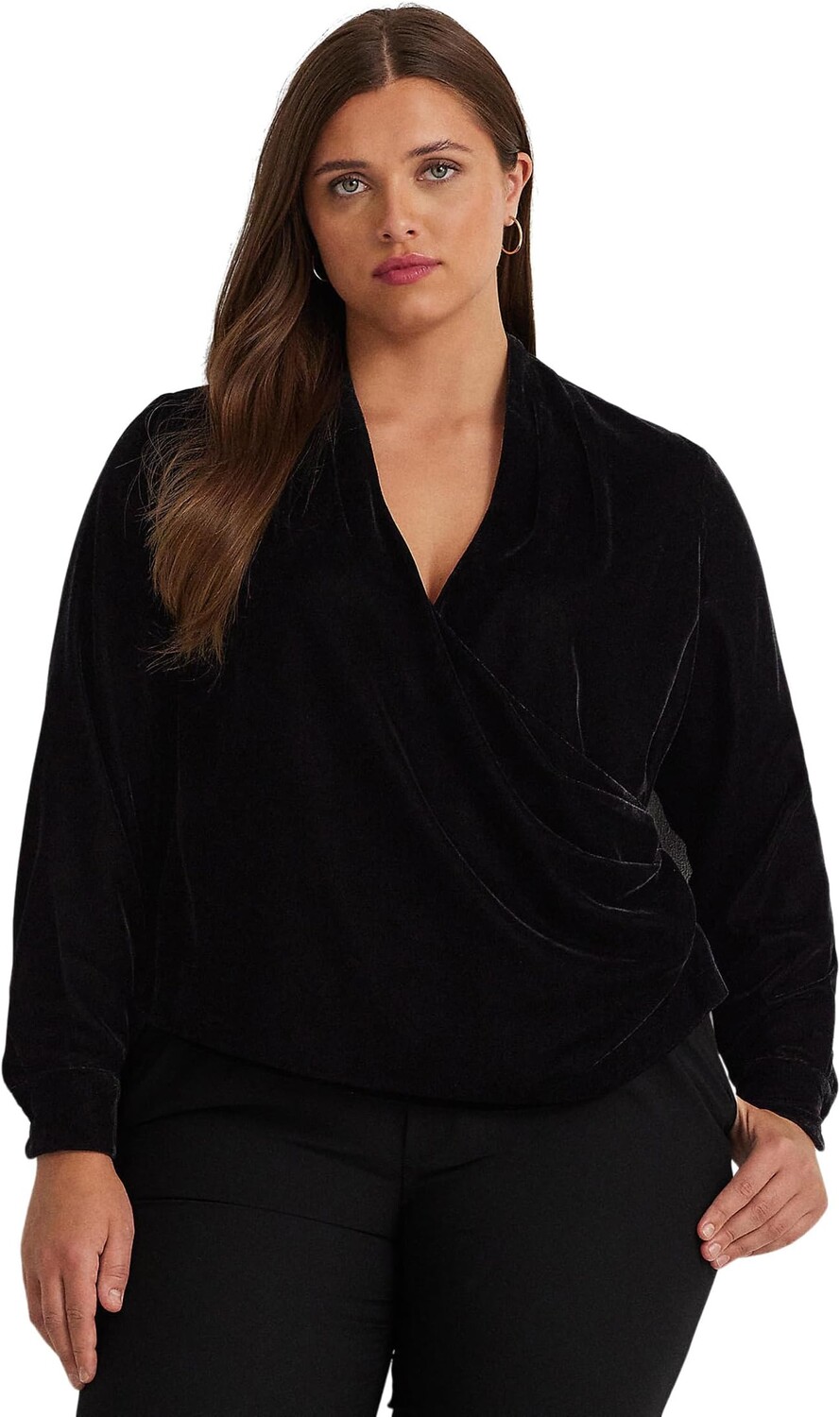 

Плиссированная бархатная блузка больших размеров LAUREN Ralph Lauren, цвет Black Velvet