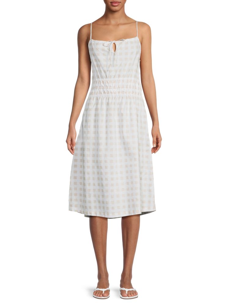 Платье из смесового льна со сборками и каплевидной вырезкой Saks Fifth Avenue, белый