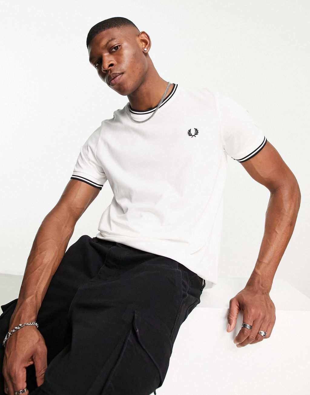 

Белая футболка с двойным воротником Fred Perry, Белый