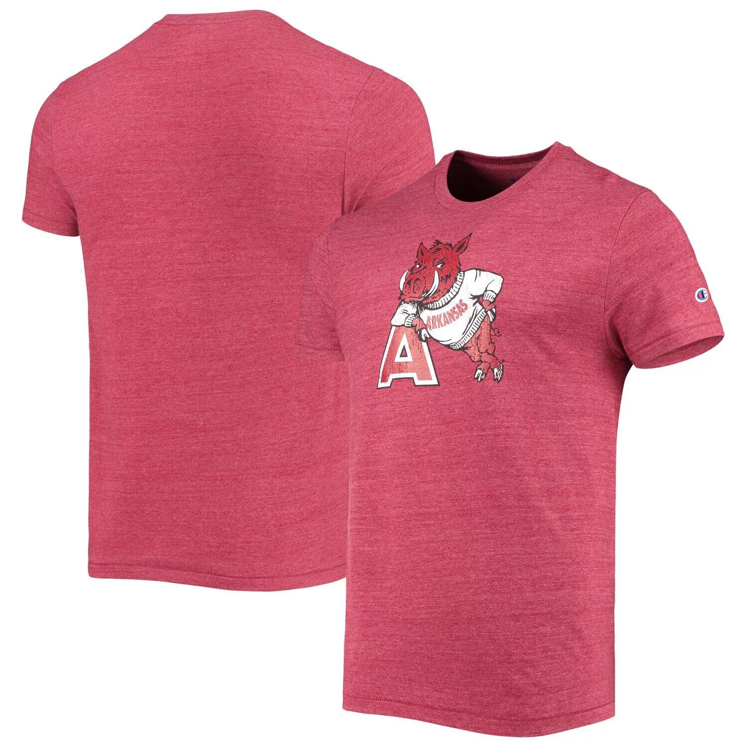 

Мужская футболка Champion Heathered Cardinal Arkansas Razorbacks Vault с логотипом Tri-Blend