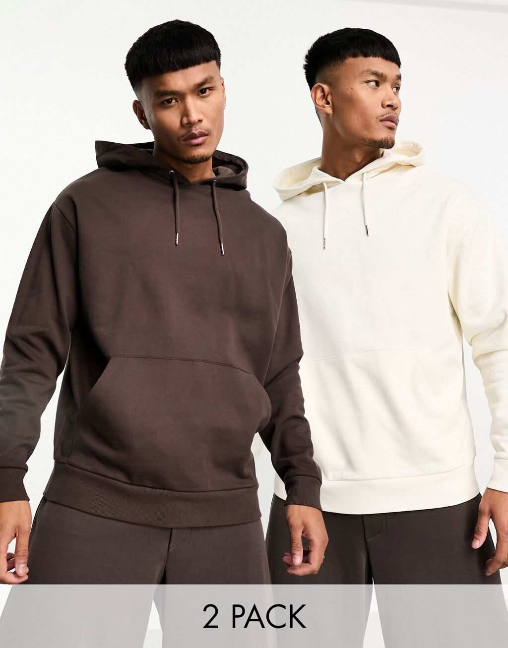 

Толстовка оверсайз темно-коричневого/мягко-белого цвета ASOS DESIGN, две пары штук
