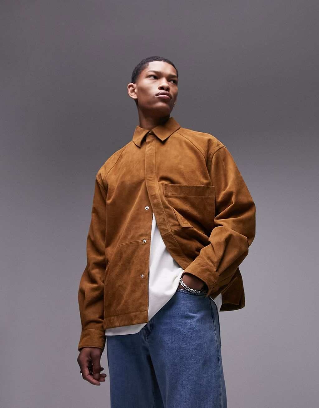 

Светло-коричневая куртка из натуральной замши Topman Premium