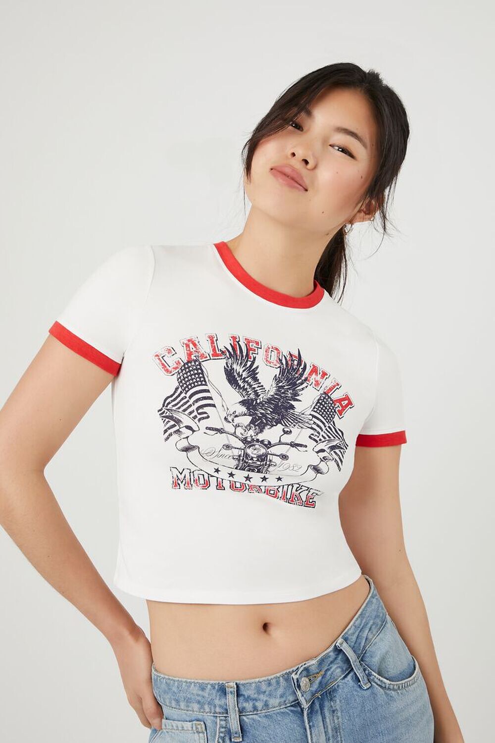

Футболка California Motorbike Ringer Forever 21, белый