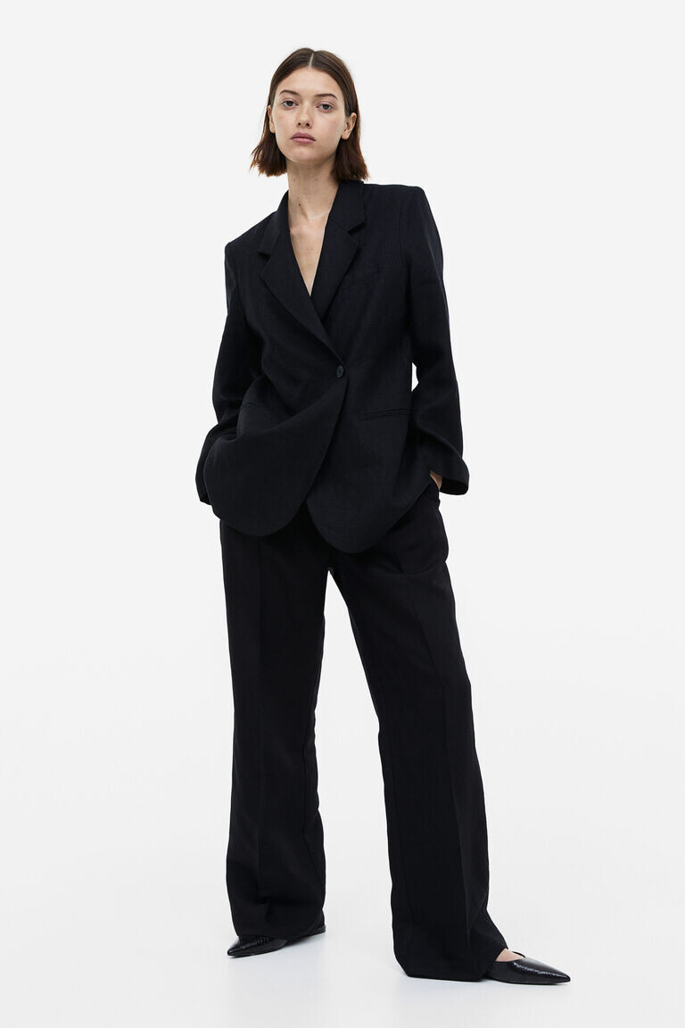 

Широкие брюки из смесового льна H&M, черный
