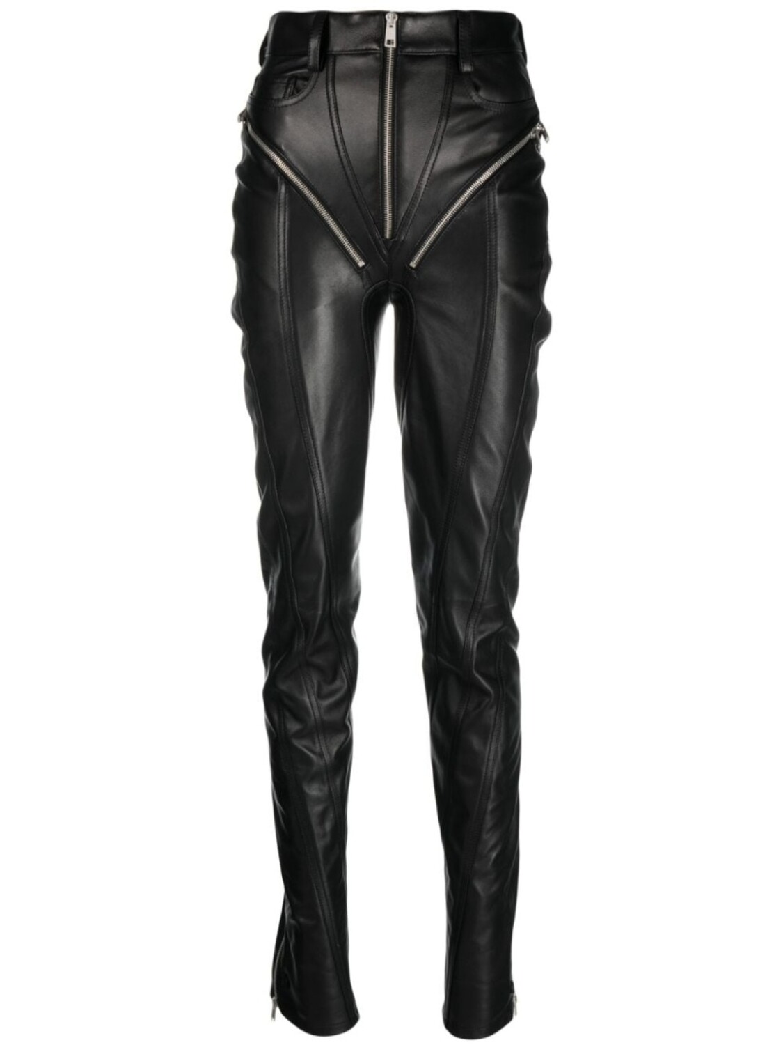 

Кожаные брюки с молниями Mugler, черный
