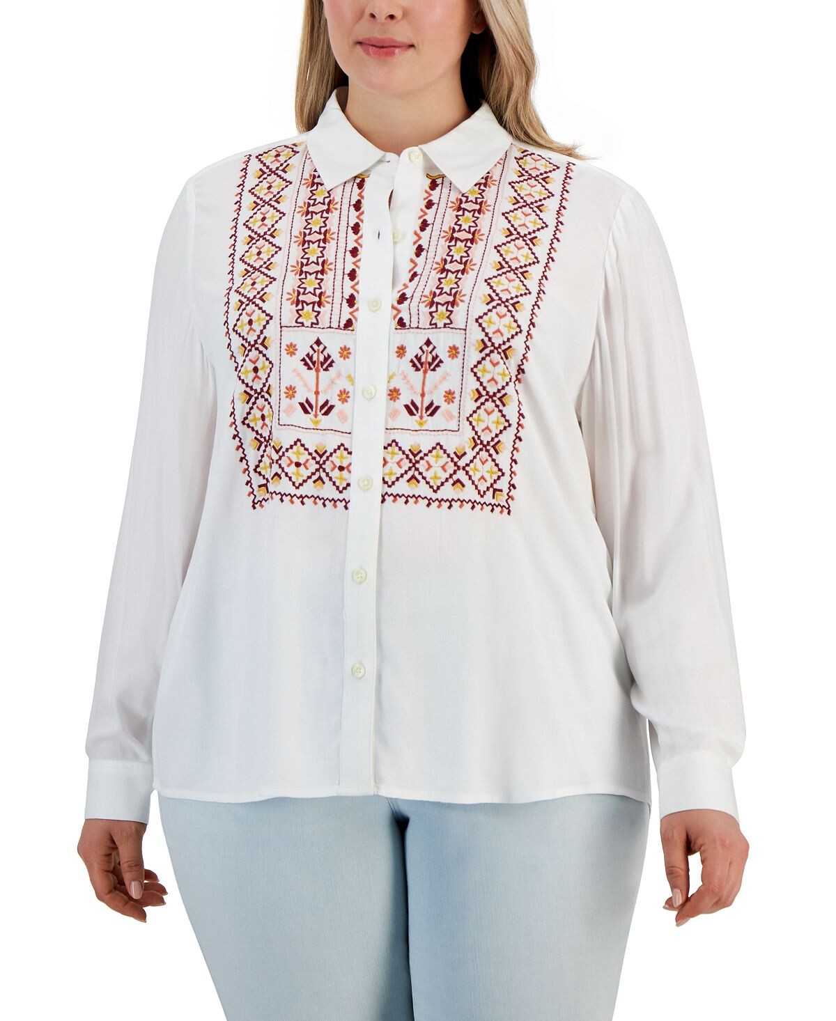 

Рубашка с длинными рукавами и вышивкой больших размеров Style & Co