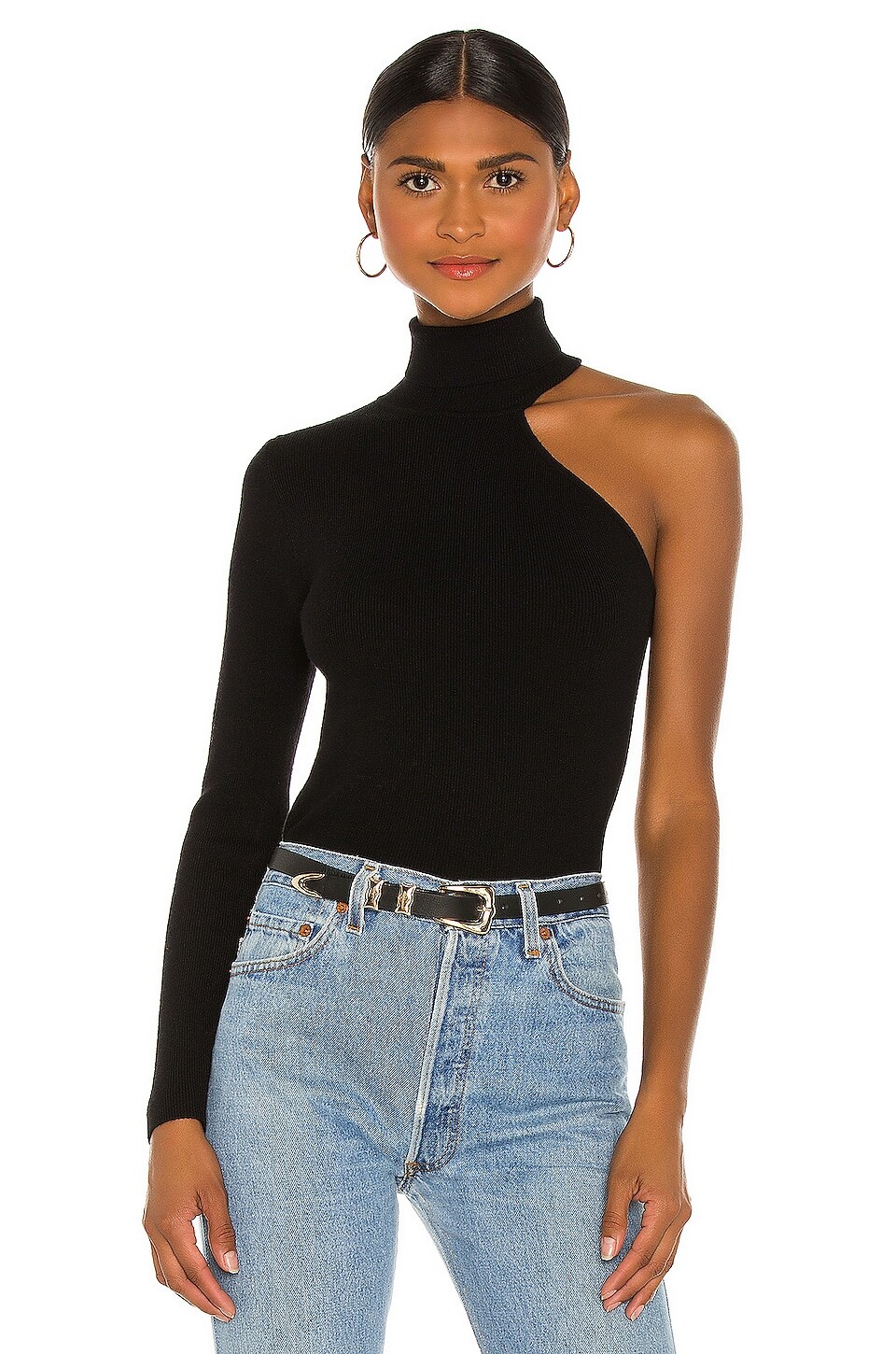

Топ Bardot Asymmetric Sleeve Knit, черный