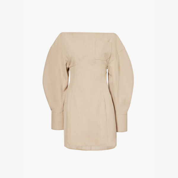 

Мини-Платье из твила с вырезом-лодочкой La robe casaco Jacquemus, бежевый
