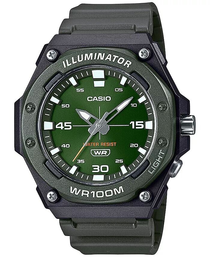 

Мужские часы с зеленым ремешком из смолы, 48 мм Casio, черный