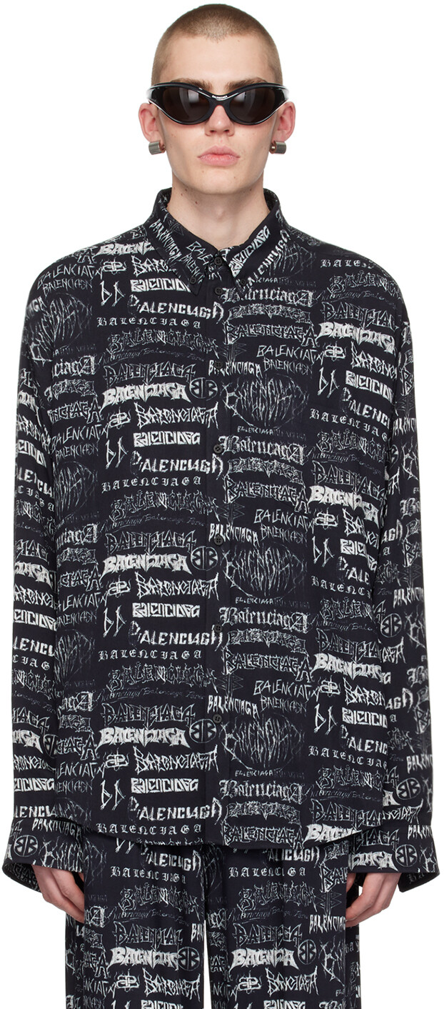 

Черная рубашка с принтом Balenciaga