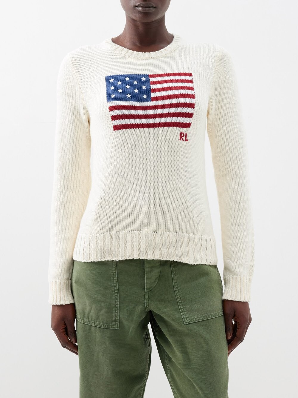 

Свитер хлопковой вязки с флагом интарсии Polo Ralph Lauren, бежевый