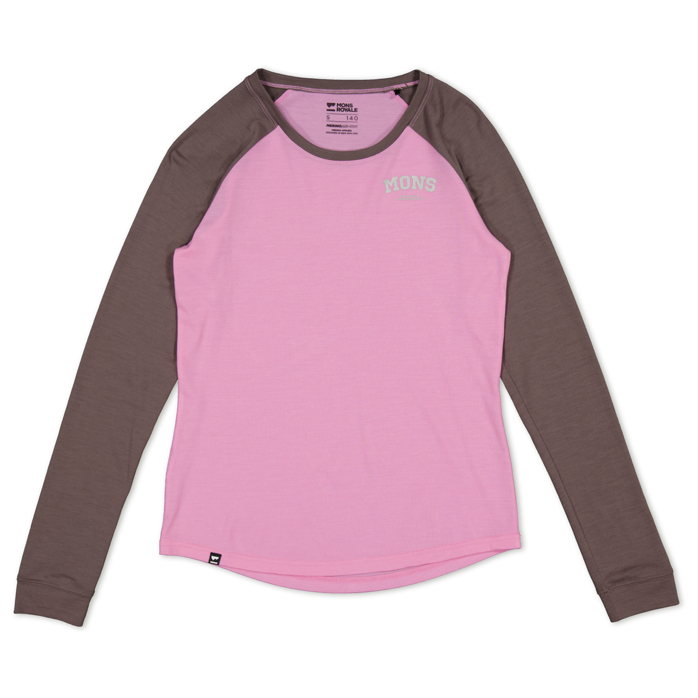 Рубашка из мериноса Mons Royale Women's Icon Merino Air Con Raglan, цвет Pop Pink/Iron цена и фото