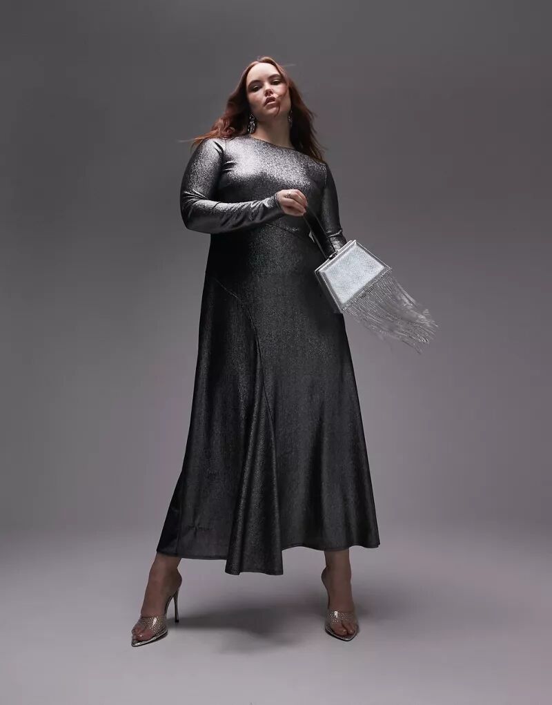 Платье макси серебристого цвета с эффектом металлик Topshop платье макси серебристого цвета с эффектом металлик topshop
