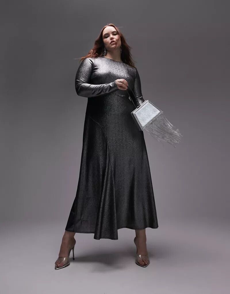 

Платье макси серебристого цвета с эффектом металлик Topshop