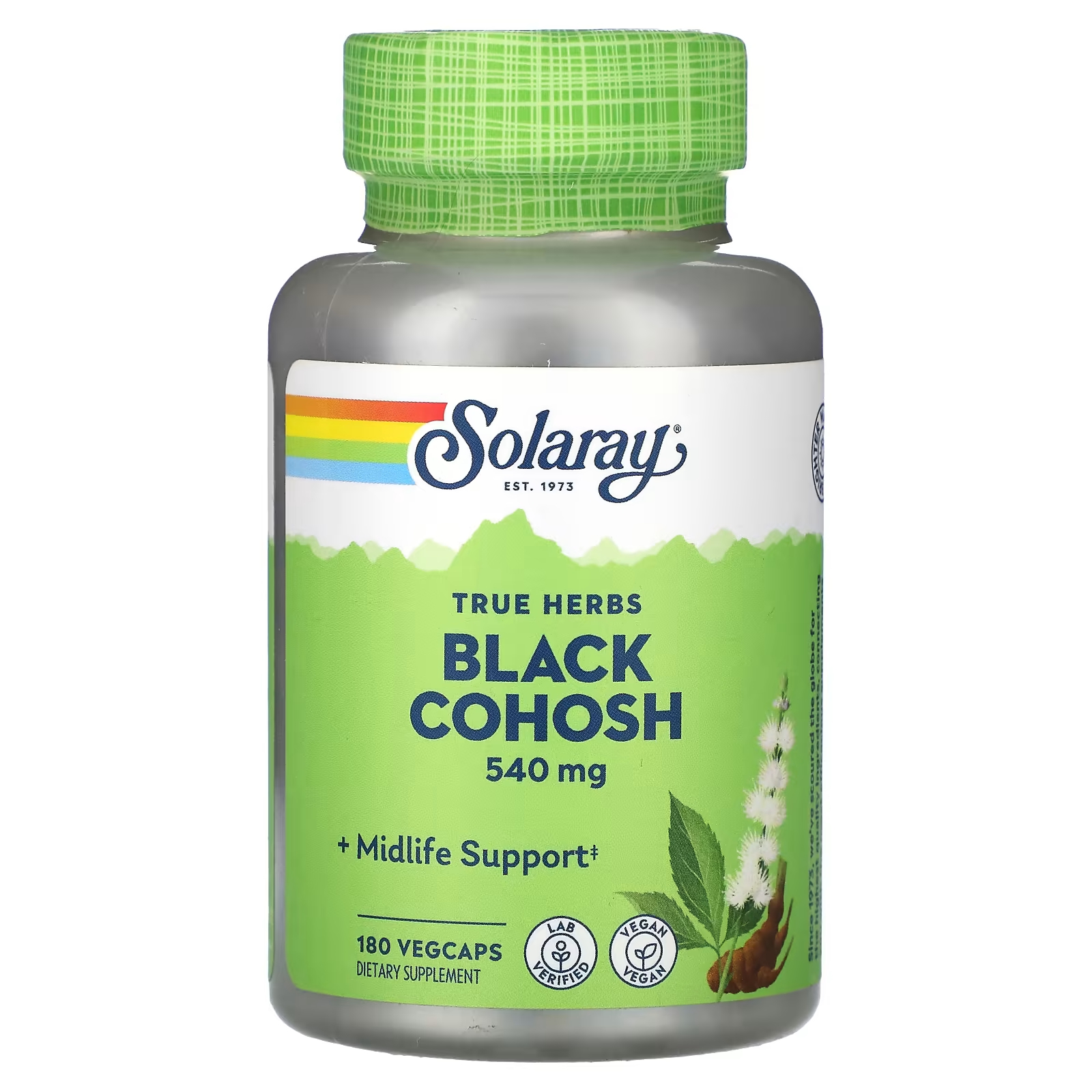 Цимицифуги Solaray True Herbs, 540 мг, 180 растительных капсул solaray true herbs валериана 470 мг 180 растительных капсул