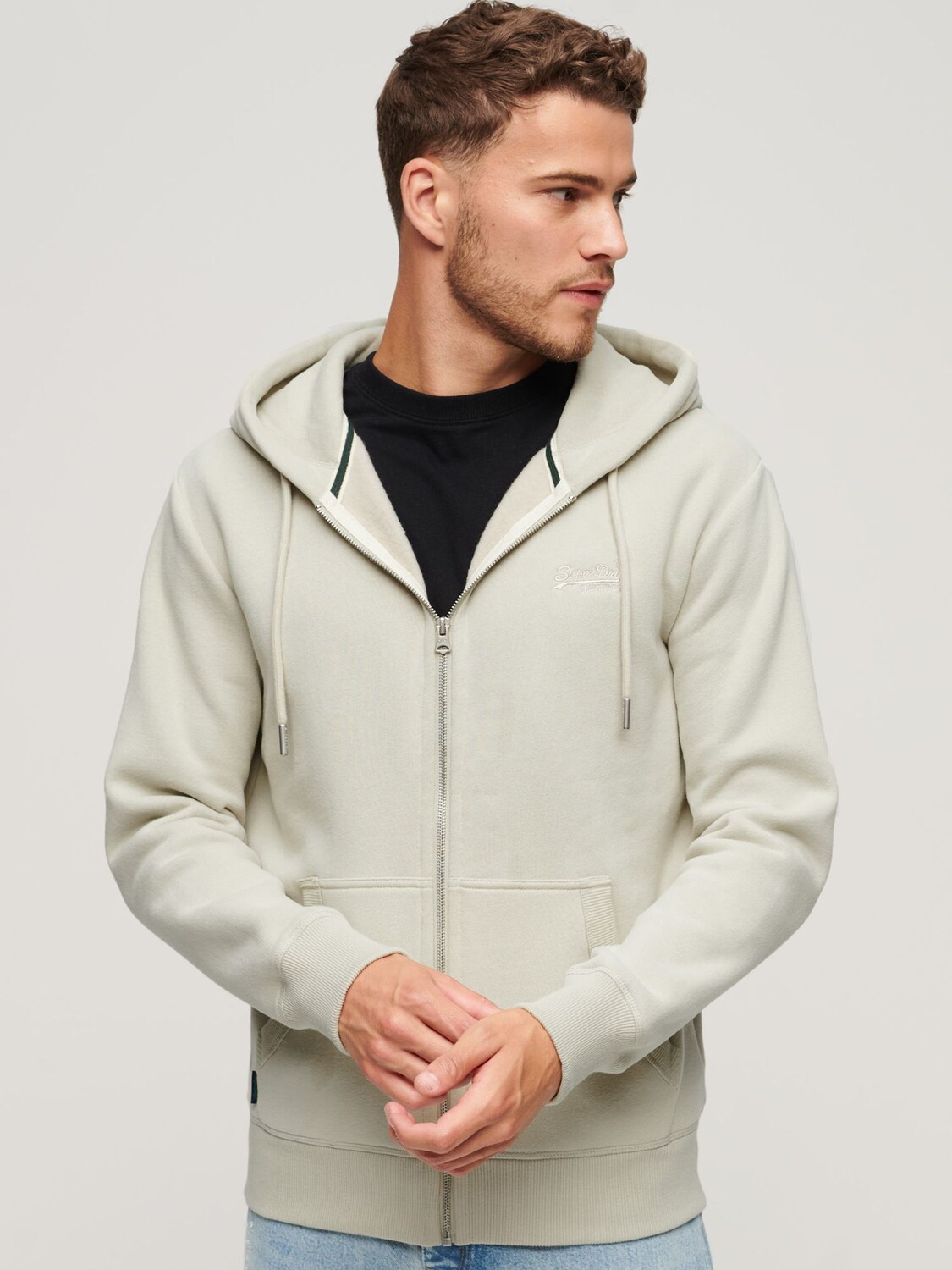 

Толстовка на молнии с логотипом Essential Superdry, светлый каменно-бежевый