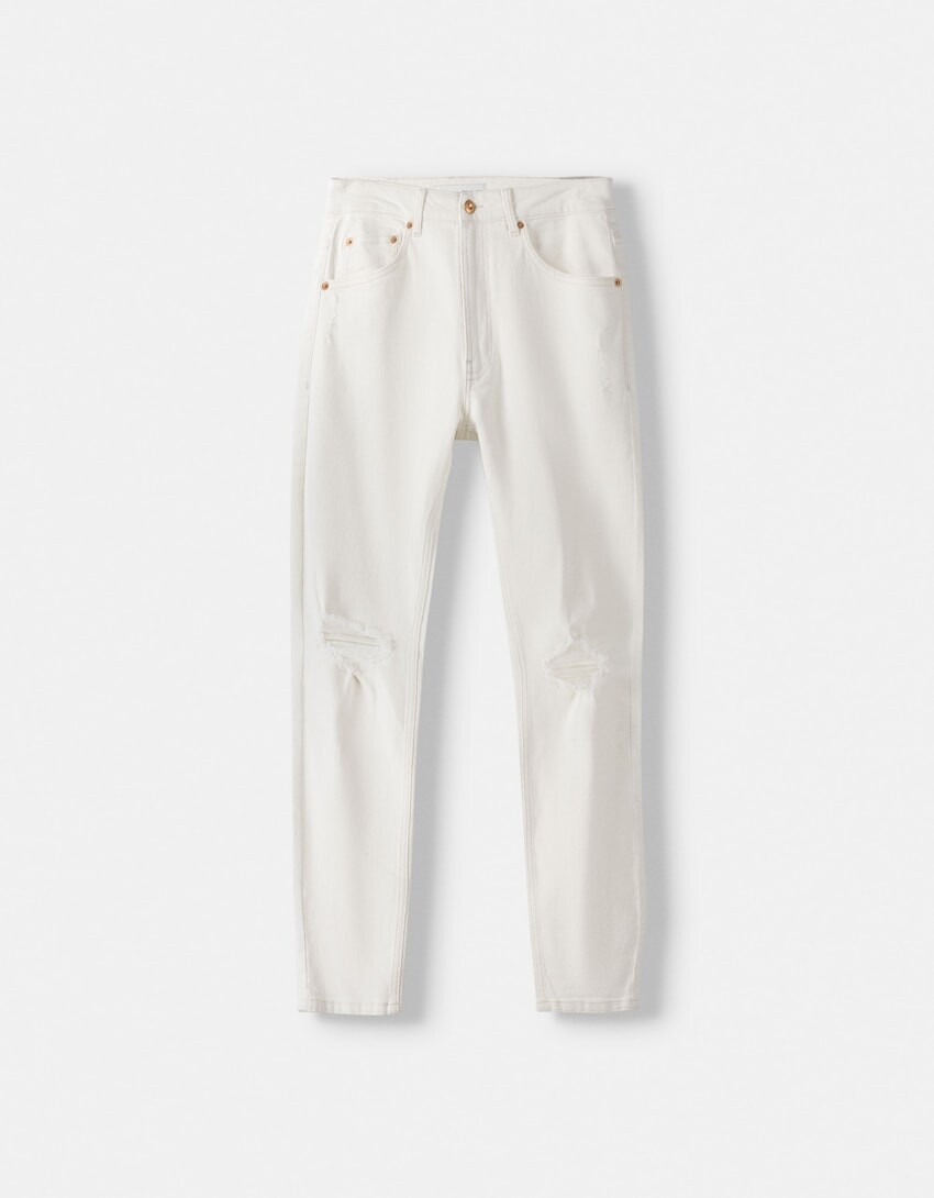 

Рваные джинсы скинни Bershka, белый