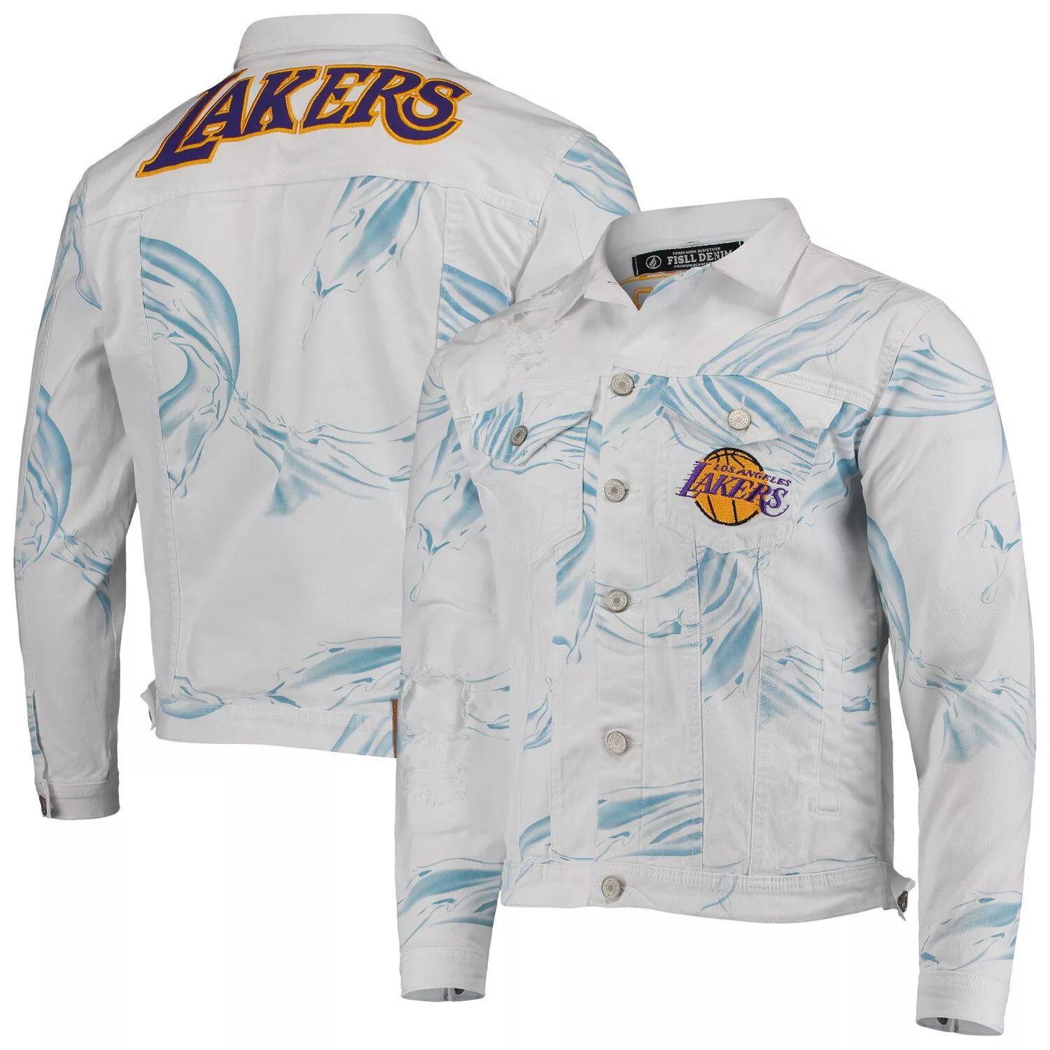 

Мужская белая джинсовая куртка FISLL Los Angeles Lakers Ice Cloud