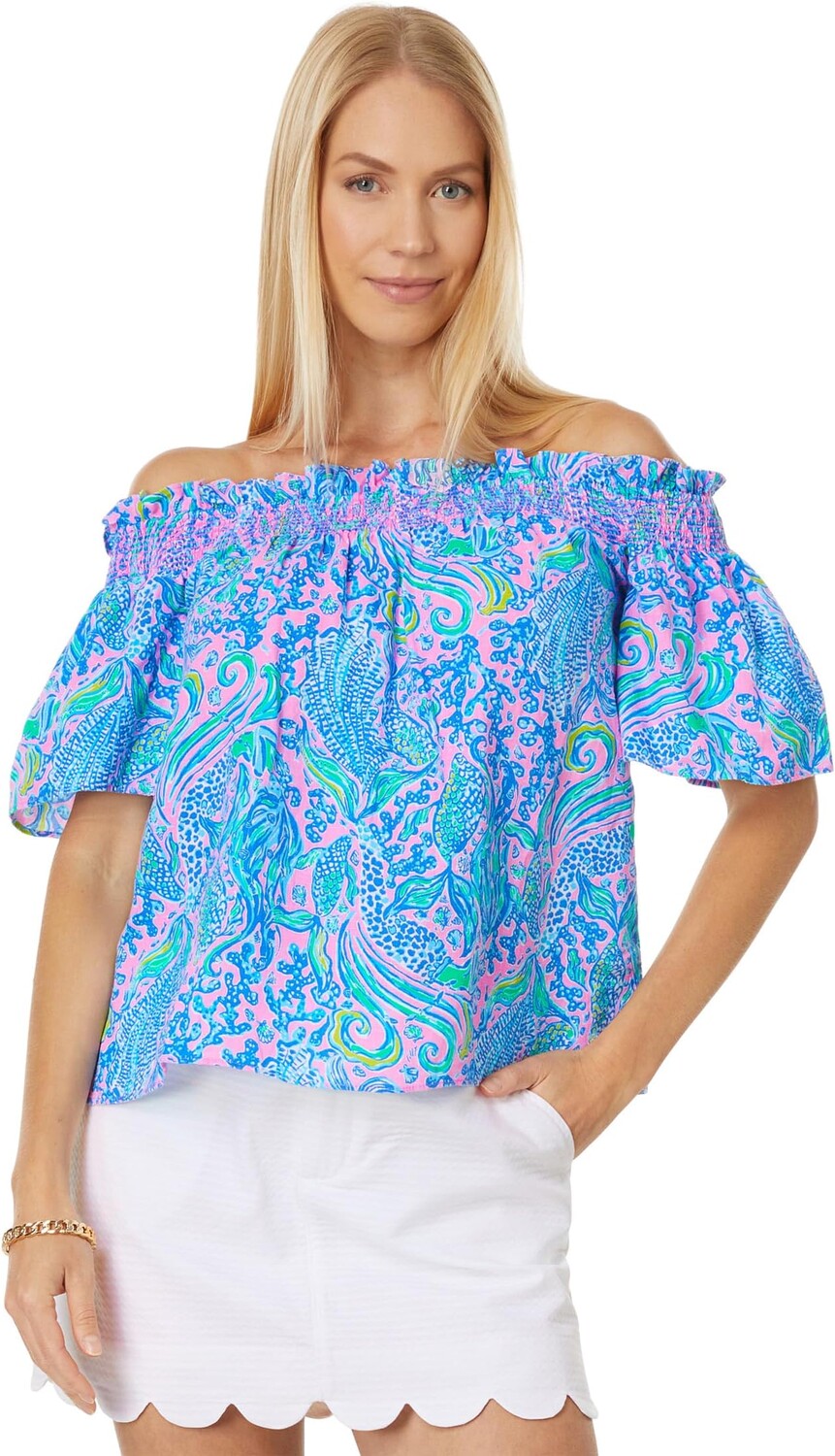 

Топ Leanne с открытыми плечами Lilly Pulitzer, цвет Lilac Rose We Mermaid It