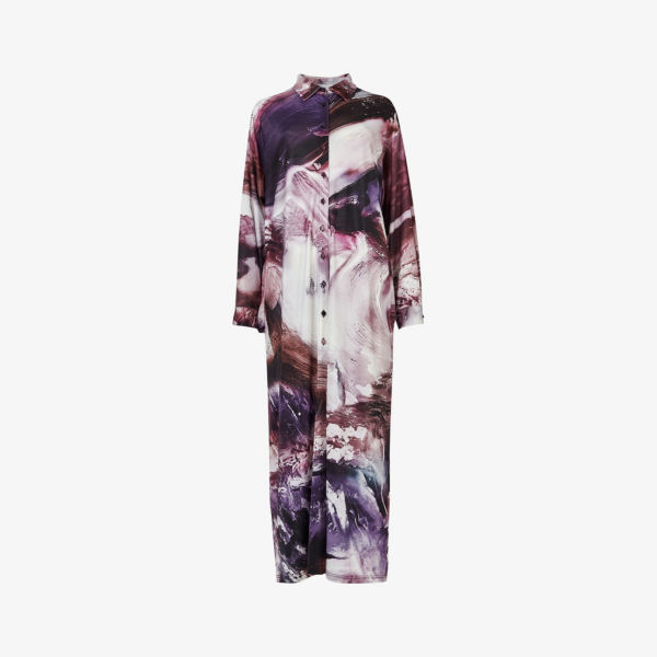 Платье-рубашка макси из эластичной ткани с графическим принтом Leem, цвет raisin