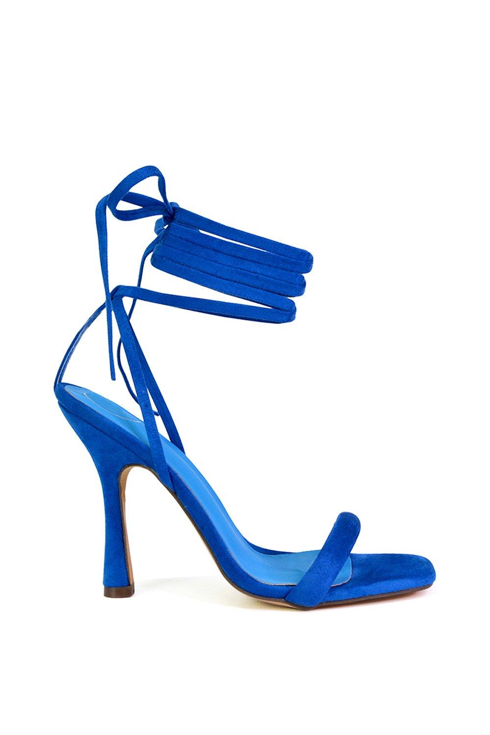 Высокие каблуки Cary из искусственной замши со шнуровкой и квадратным носком на шпильке с ремешками XY London, синий