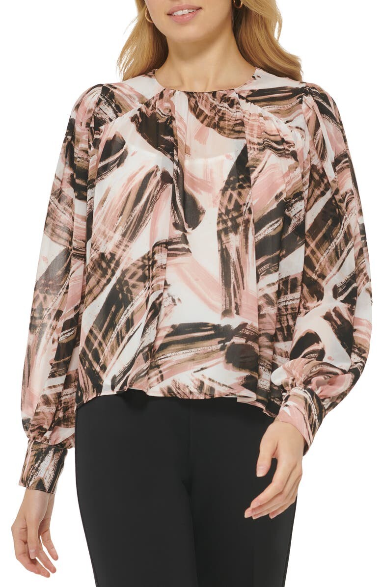

Топ с объемными рукавами и абстрактным принтом DKNY