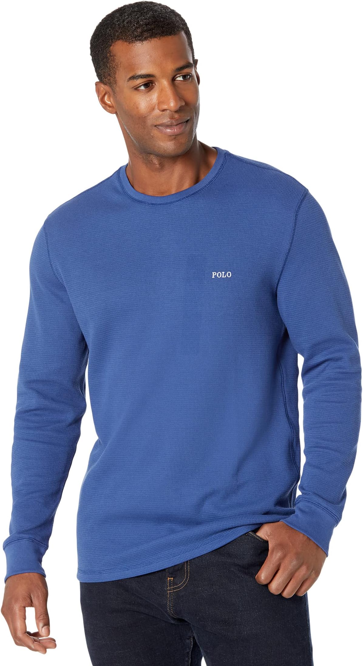 Вафельный свитер с длинными рукавами Polo Ralph Lauren, цвет Bali Blue White Logo/PP цена и фото
