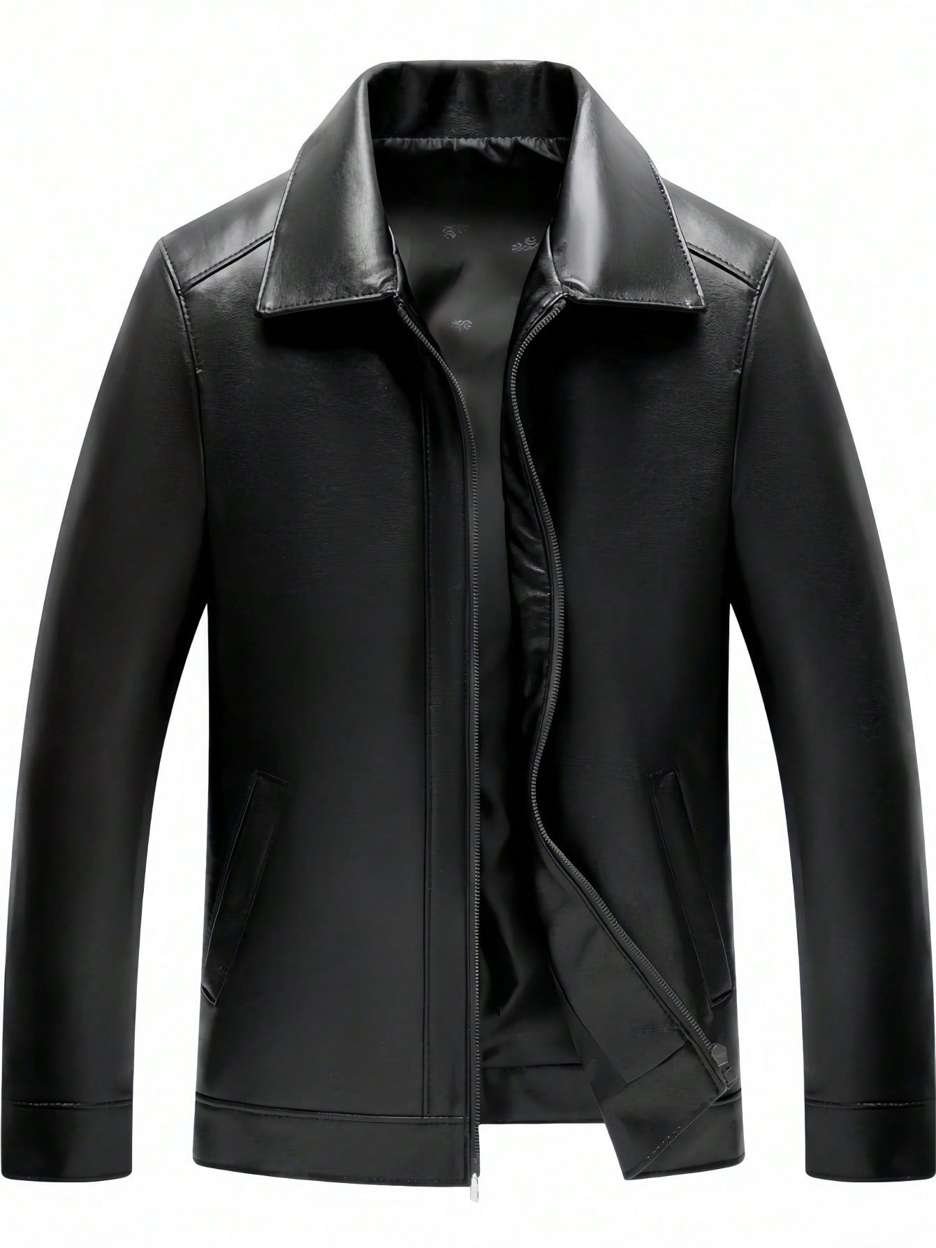 Мужская деловая повседневная куртка из искусственной кожи с воротником на молнии, черный удобная мужская куртка плотный теплый кардиган мужская куртка с отложным воротником однобортный дизайн модная повседневная одежда