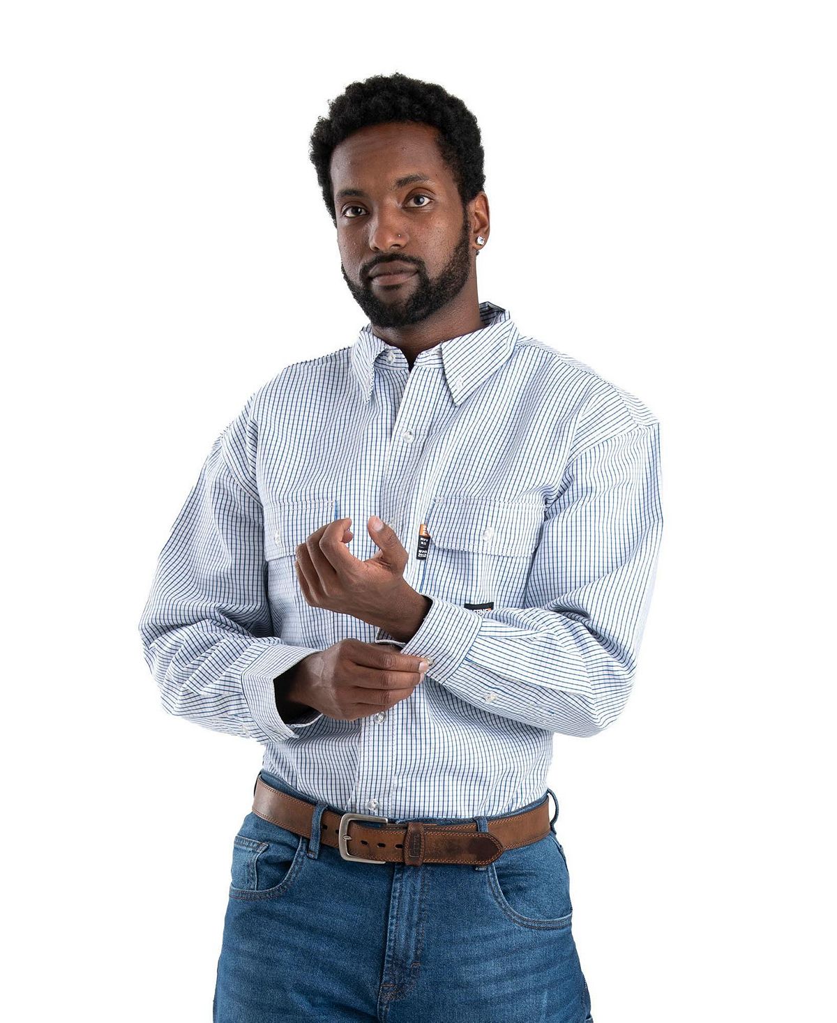 Мужская высокая огнестойкая рабочая рубашка в клетку с длинными рукавами на пуговицах Berne фото