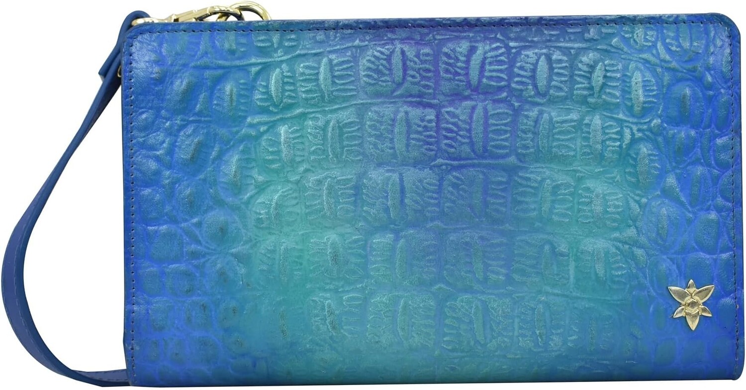 

Сумка Cell Phone Crossbody Wallet 1149 Anuschka, цвет Croco Embossed Peacock
