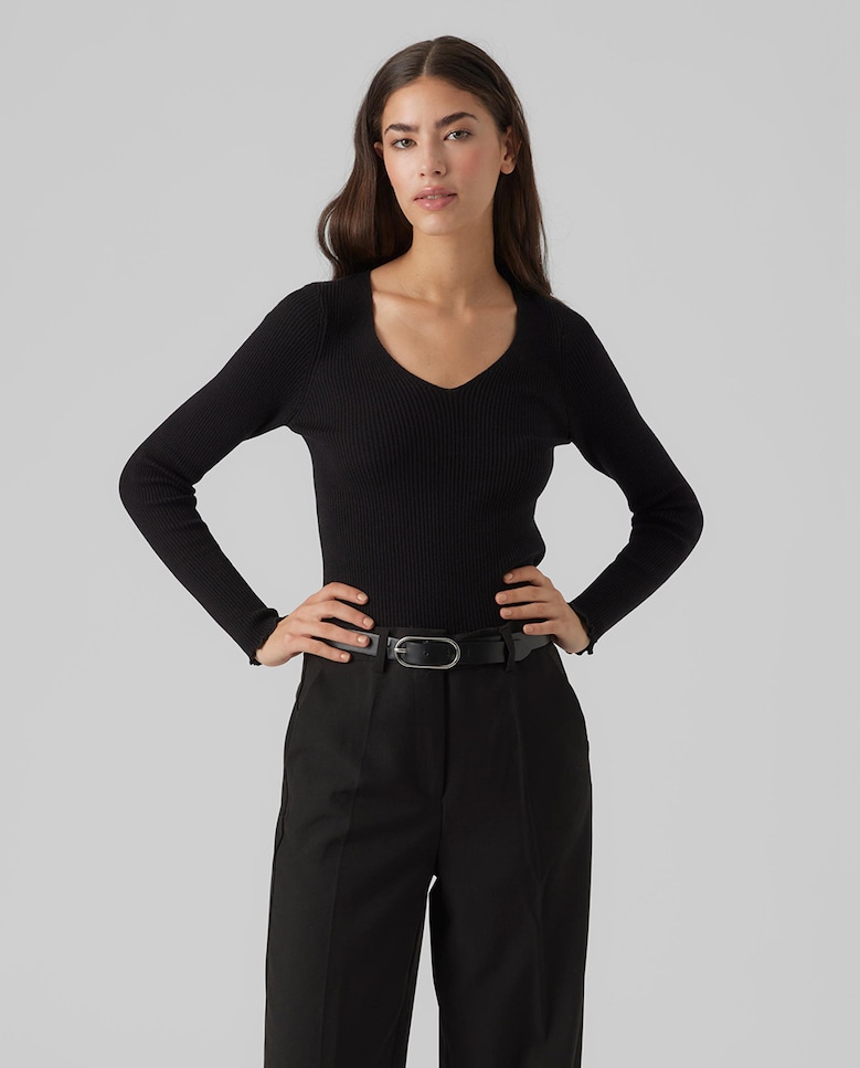 Женский приталенный свитер с длинными рукавами Vero Moda, черный