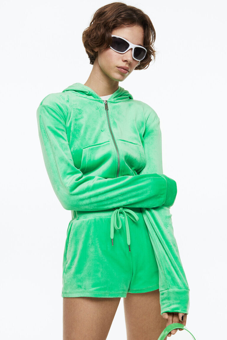 

Укороченное велюровое худи на молнии H&M, зеленый