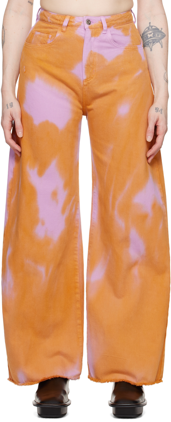 Оранжево-розовые джинсы-бойфренды с принтом тай-дай Marques Almeida finn flare сарафан с принтом тай дай