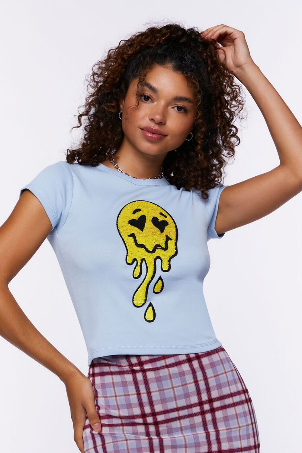 

Детская футболка с пайетками Melted Happy Face Forever 21, синий